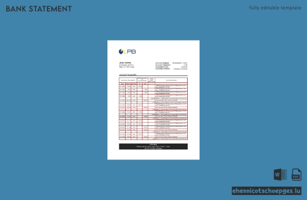 Beispiel-Excel-Vorschau eines Kontoauszugs der lettischen LPB
